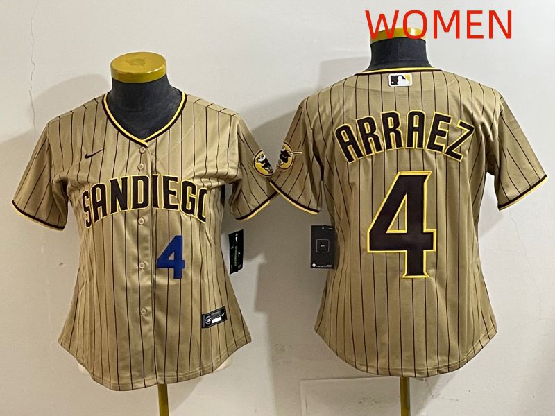 Women San Diego Padres #4 Arraez Brown Stripe Game 2025 Nike MLB Jersey style 4